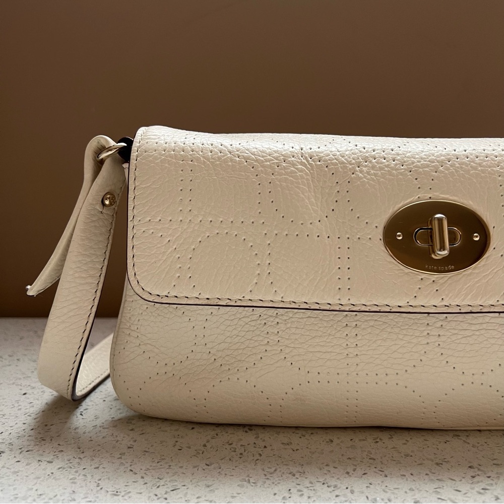 Kate Spade New York Leather Off White Cream Perforated Shoulder Bag Purse - Picture 6 of 16